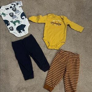 Carter's size 12m Pants (2 pair) and size 9m Onesies (Long and Short Sleeve)-EUC